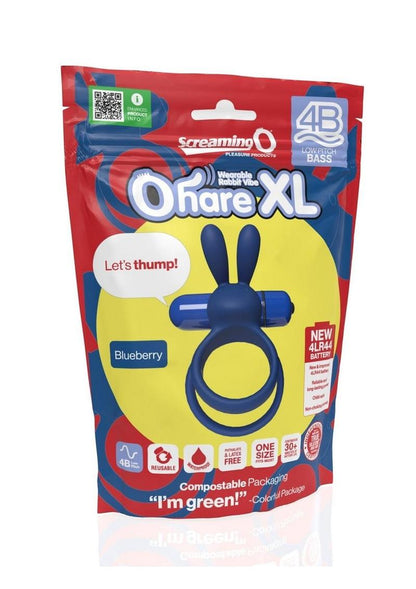 4b Ohare XL Rechargeable Silicone Rabbit Vibrating Cock Ring - Blue/Blueberry - XLarge