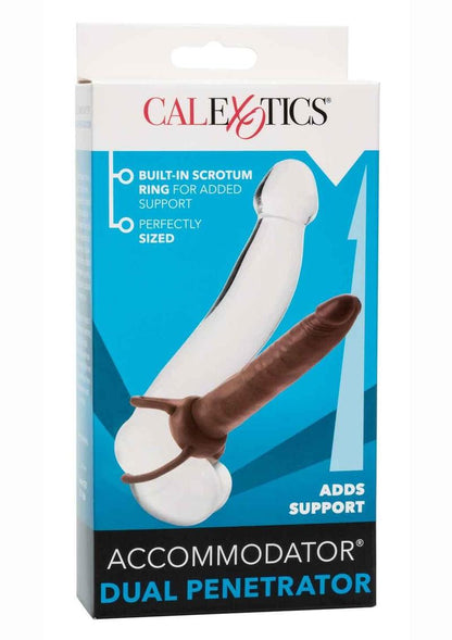 Accommodator Dual Penetrator Dildo Cock Ring - Brown