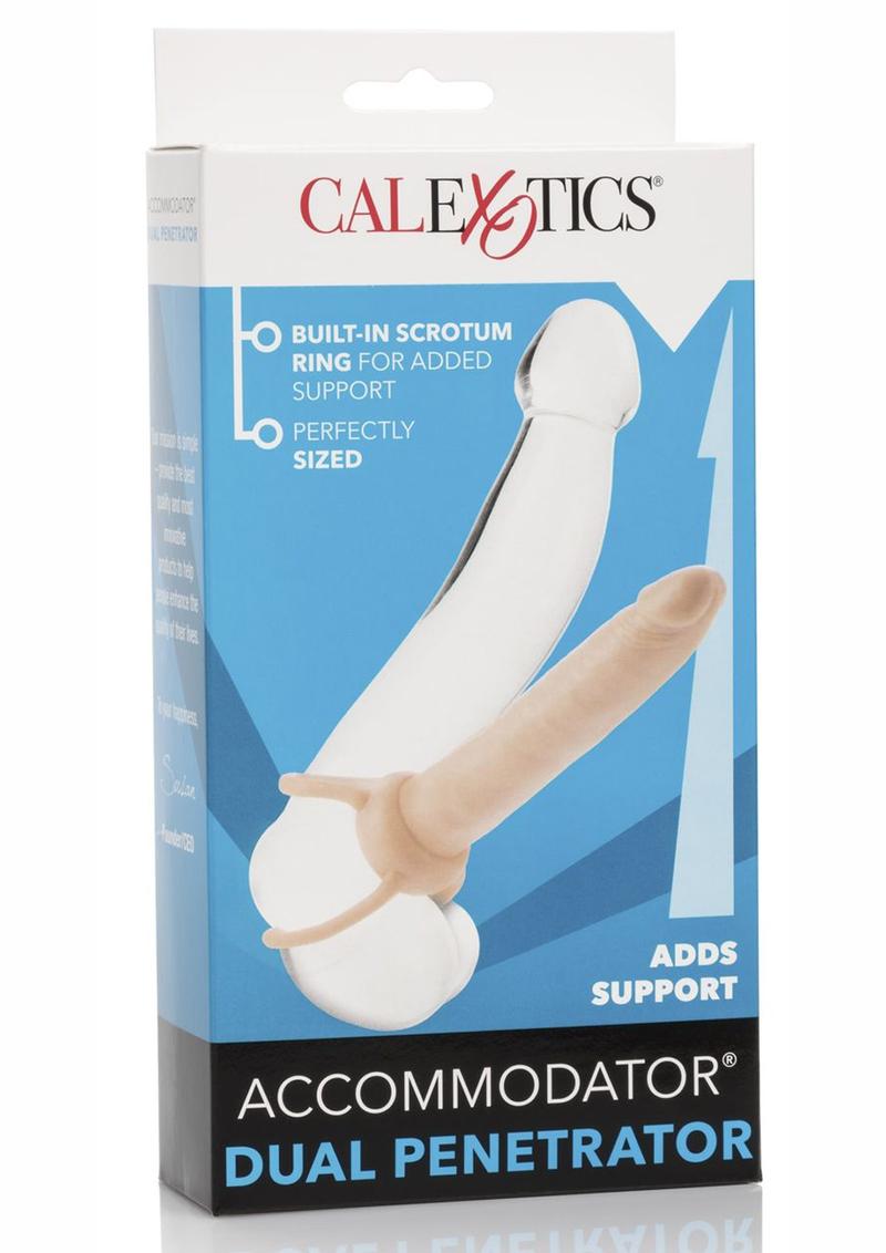 Accommodator Dual Penetrator Dildo Cock Ring - Ivory/White