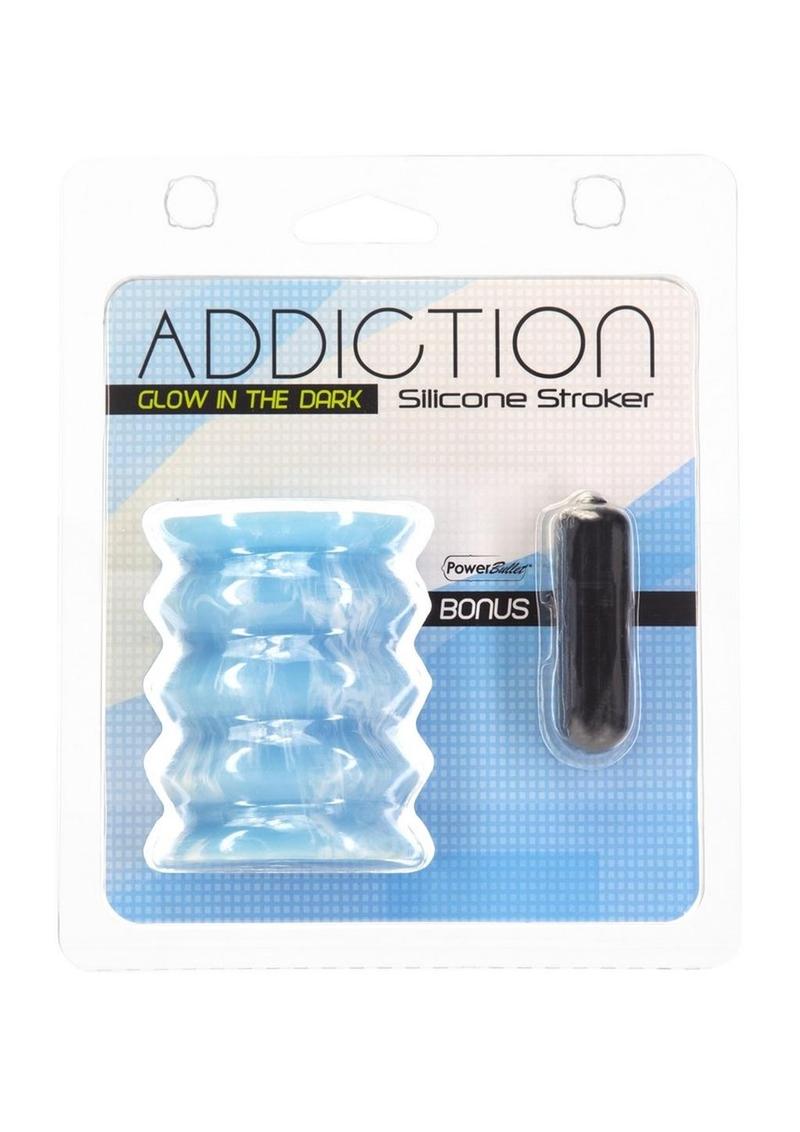 Addiction Silicone Glow In The Dark Masturbation Sleeve - Blue/White