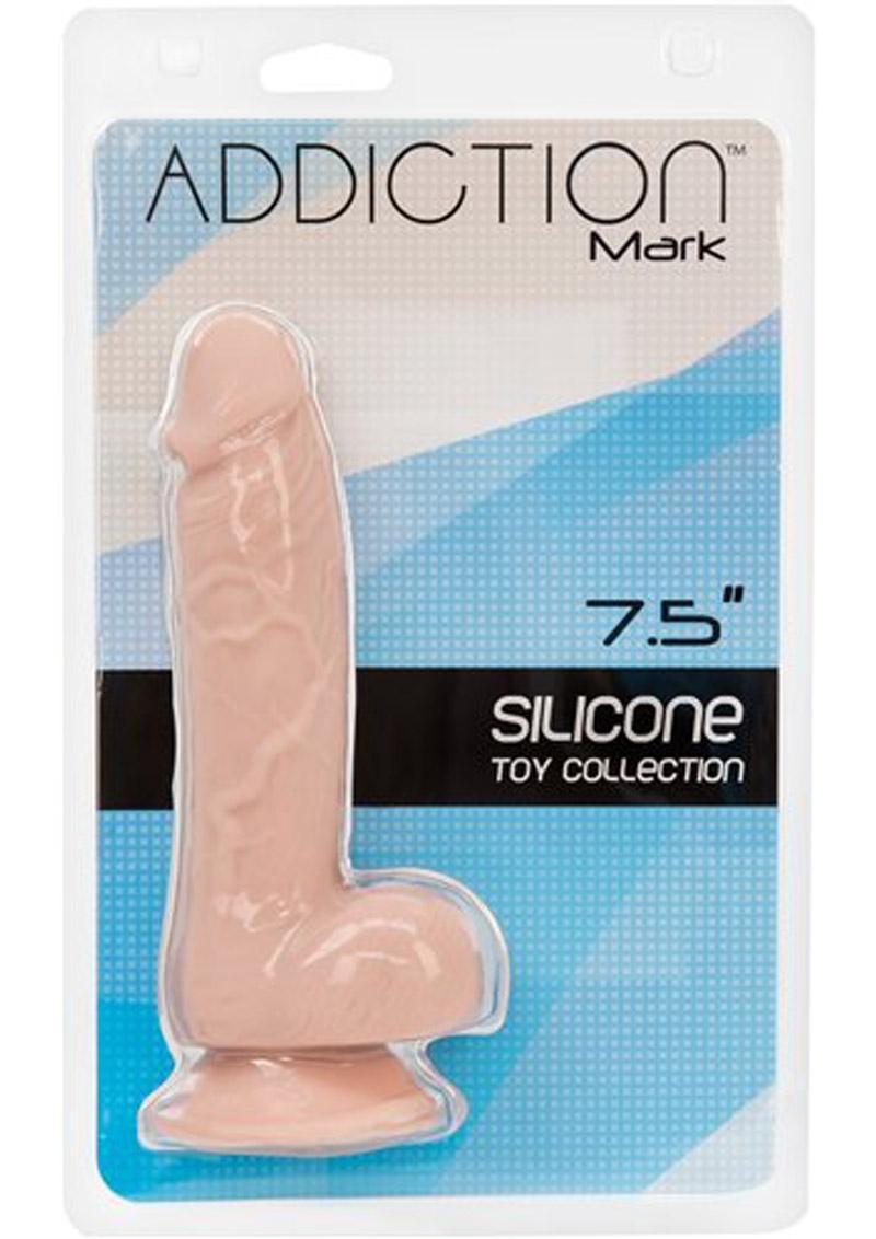 Addiction Toy Collection Mark Silicone Dildo with Balls - Flesh/Vanilla - 7.5in