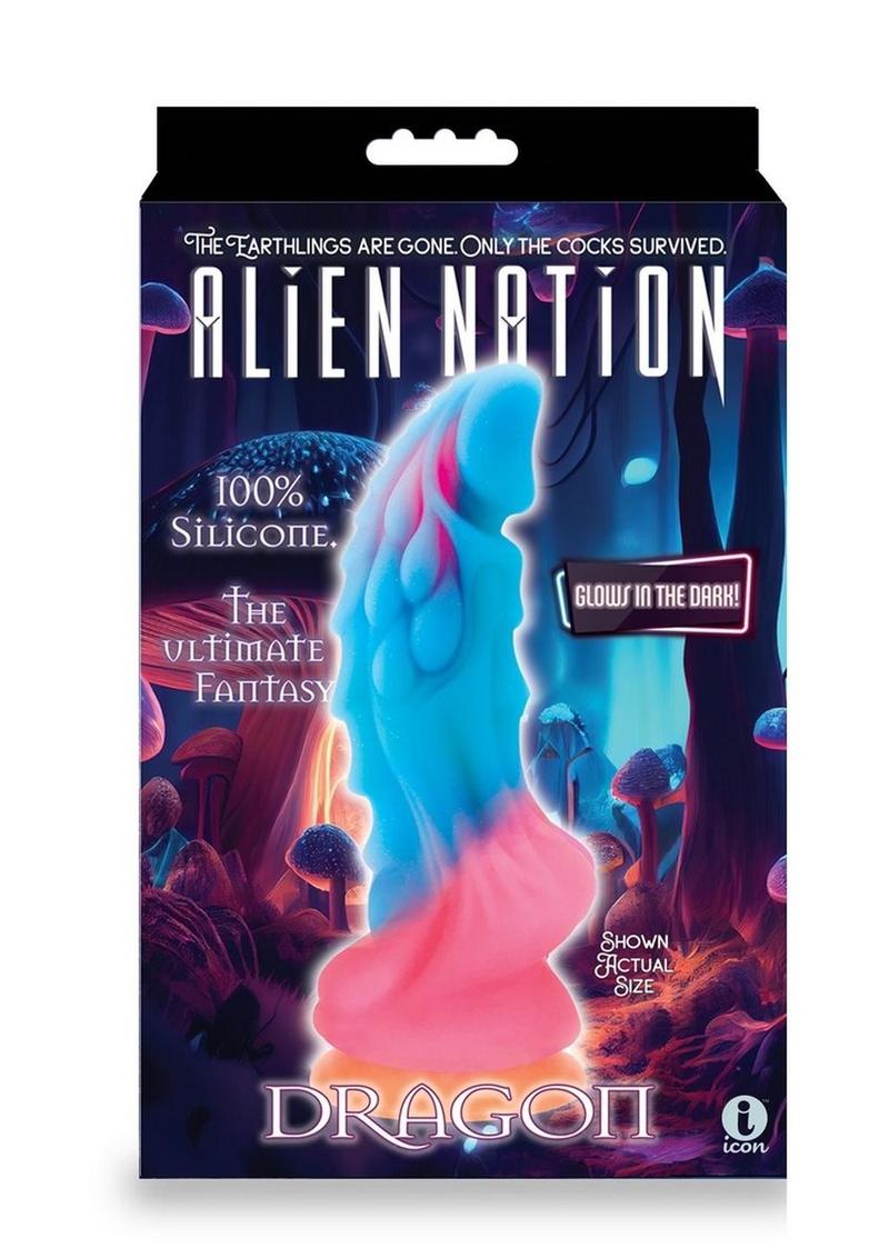 Alien Nation Glow Dragon Silicone Glow In The Dark Creature Dildo - Multicolor