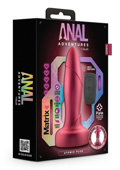 Anal Adventures Matrix Atomic Plug Rechargeable Silicone Anal Plug with Remote - Martian - Red/Wine