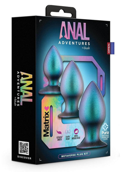 Anal Adventures Matrix Metaverse Plug Kit Silicone Anal Plug Set - Dark Millenium - Blue