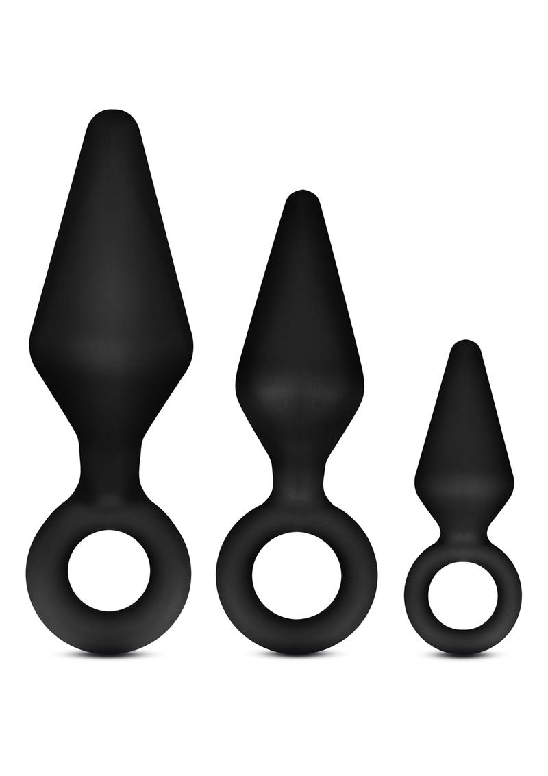 Anal Adventures Platinum Silicone Loop Plug Kit - Black - Set Of 3