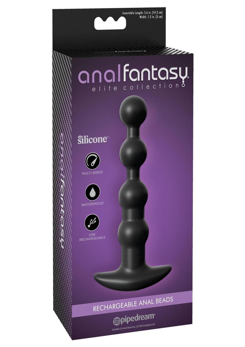 Anal Fantasy Elite Silicone Rechargeable Anal Beads Waterproof - Black