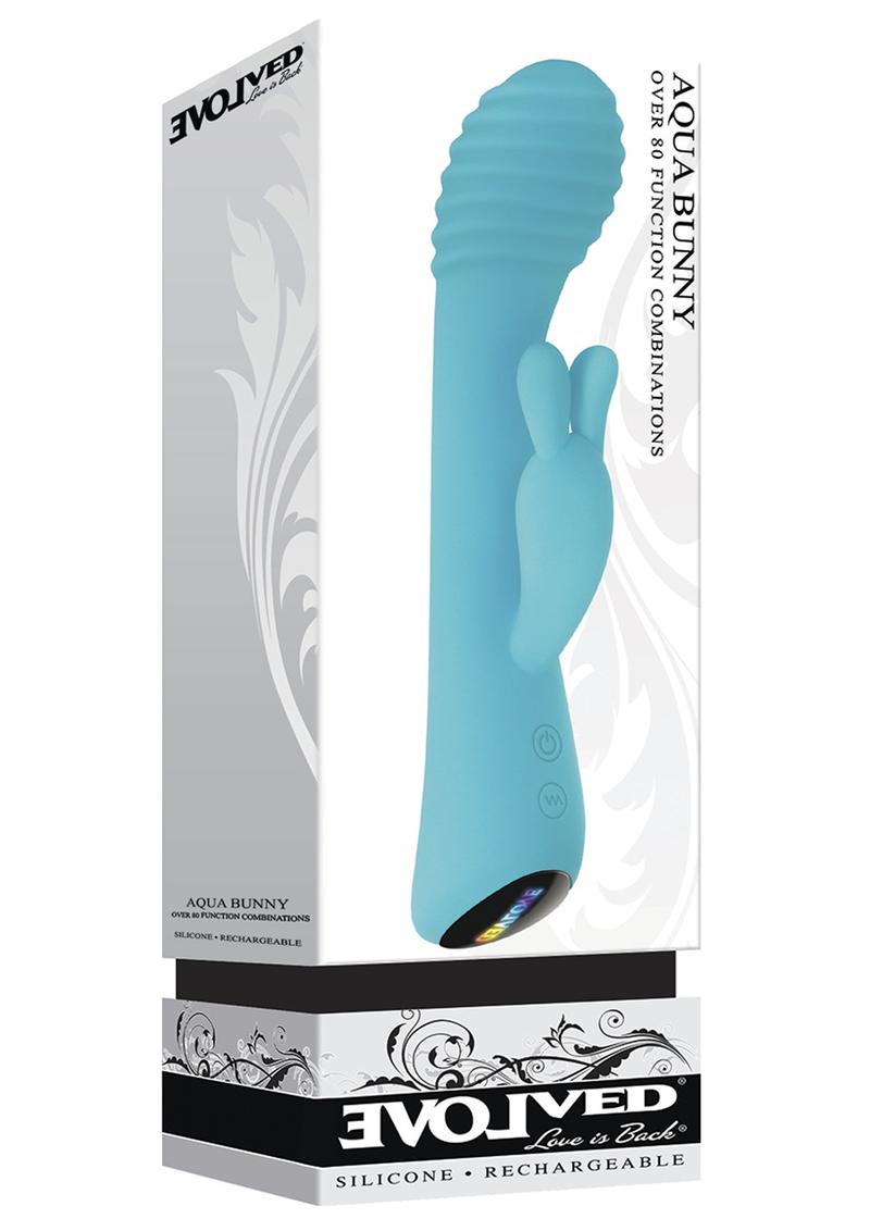 Aqua Bunny Rechargeable Silicone Rabbit Vibrator with 80 Functions - Aqua/Blue