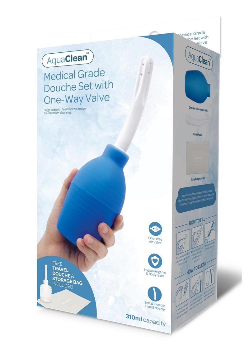 Aquaclean Large Volume 310ml Douche with One Way Valve - Blue/White