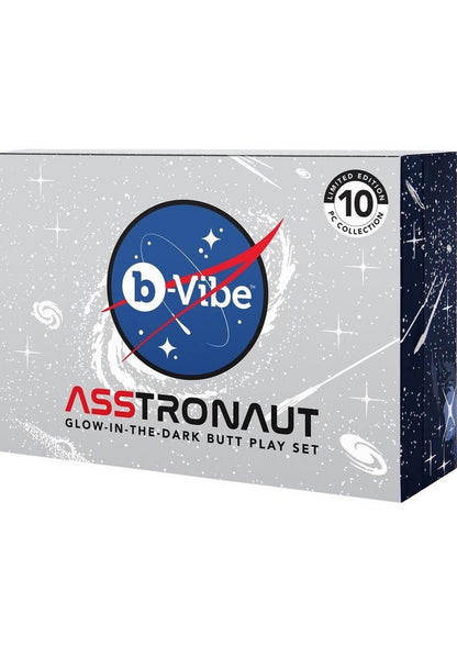 B-Vibe Asstronaut Glow In The Dark Rechargeable Silicone Anal Play Set with Remote - Frost