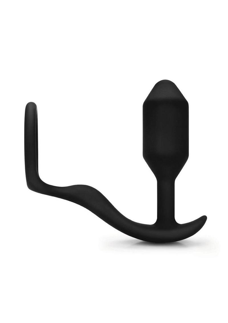 B-Vibe Snug and Tug Silicone Cock Ring and Anal Plug - Black