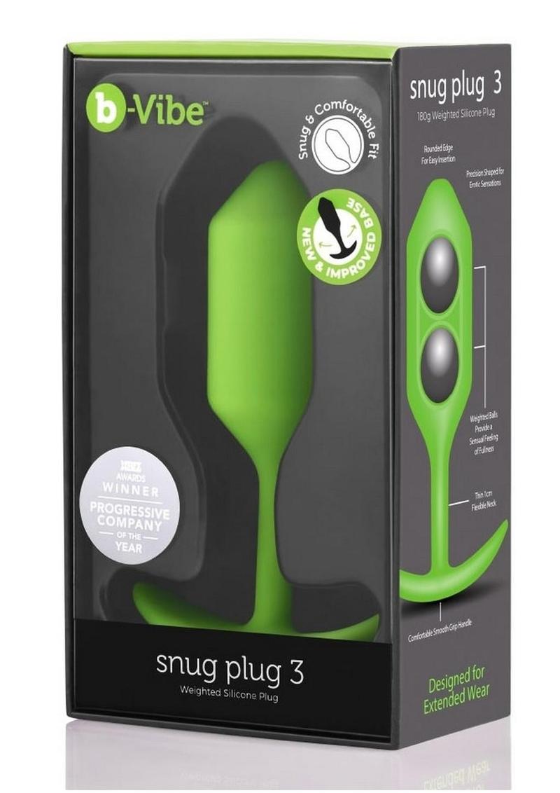 B-Vibe Snug Plug 3 Silicone Weighted Anal Plug - Green/Lime