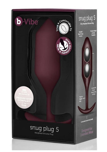 B-Vibe Snug Plug 5 Silicone Weighted Anal Plug - Dark - Red