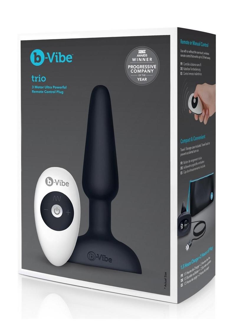 B-Vibe Trio Plug Rechargeable Silicone Anal Plug with Remote Control - Black