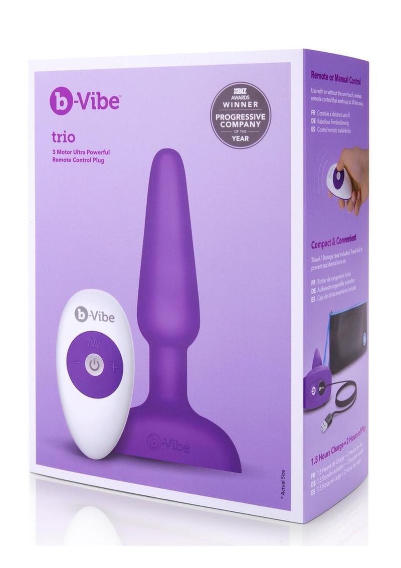 B-Vibe Trio Plug Rechargeable Silicone Anal Plug with Remote Control - Purple