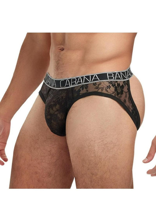 Banana Cabana Lace Nights Open Back Brief - Black - Medium/Small