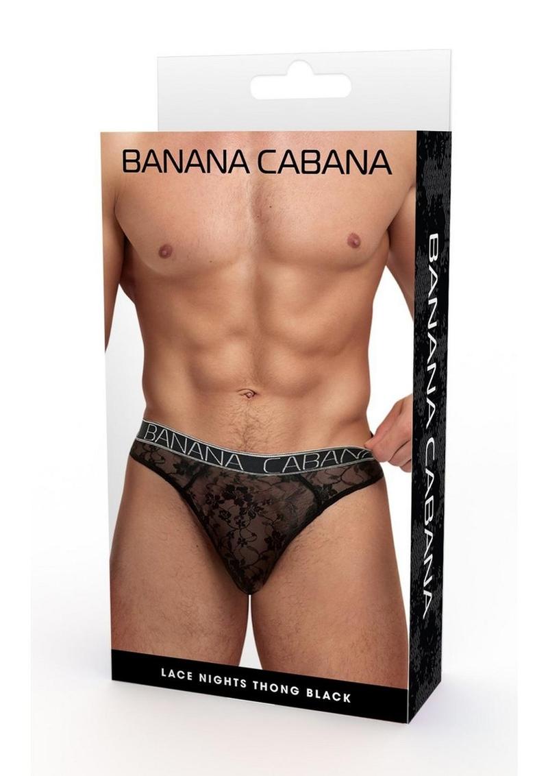 Banana Cabana Lace Nights Thong - Black - Medium/Small