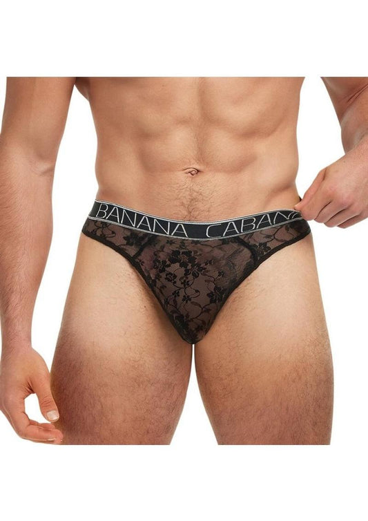 Banana Cabana Lace Nights Thong - Black - Medium/Small