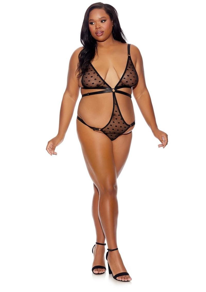 Barely Bare Strappy Bikini Teddy - Black - Plus Size/Queen