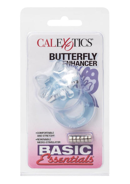 Basic Essentials Butterfly Enhancer Vibrating Cock Ring with Clitoral Stimulation - Blue/Pink