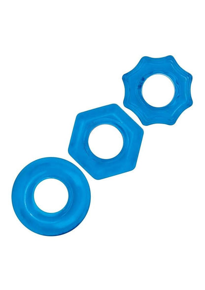 Blue Line Nuts and Bolts Stretch Cock Ring - Blue - 3 Pack