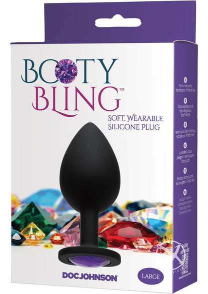 Booty Bling Jeweled Silicone Anal Plug - Purple - Large