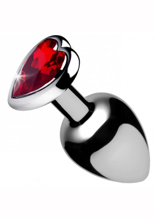 Booty Sparks Heart Gem Medium Anal Plug - Metal/Red - Small