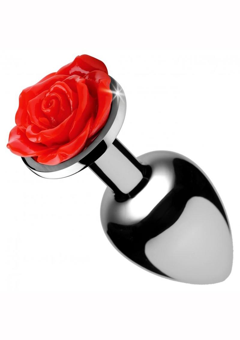 Booty Sparks Rose Anal Plug - Metal/Red - Large