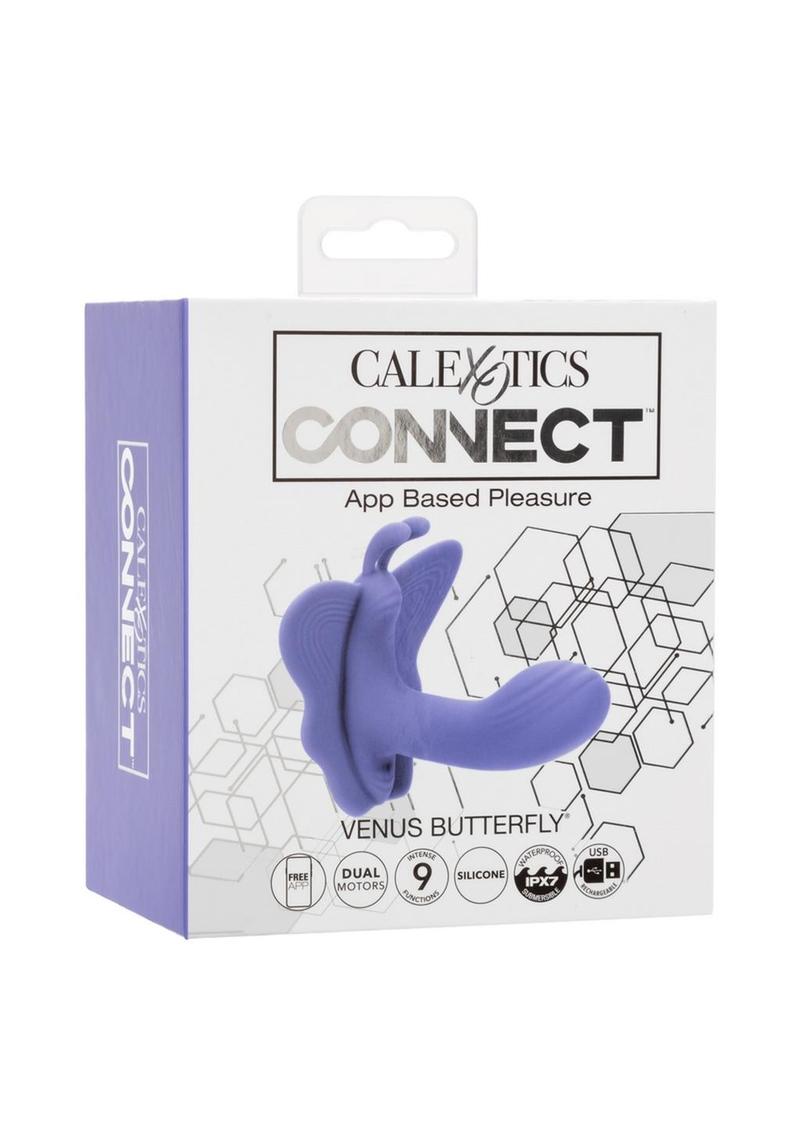 Calexotics Connect Venus Butterfly Rechargeable Silicone App Compatible Stimulator with Remote - Purple