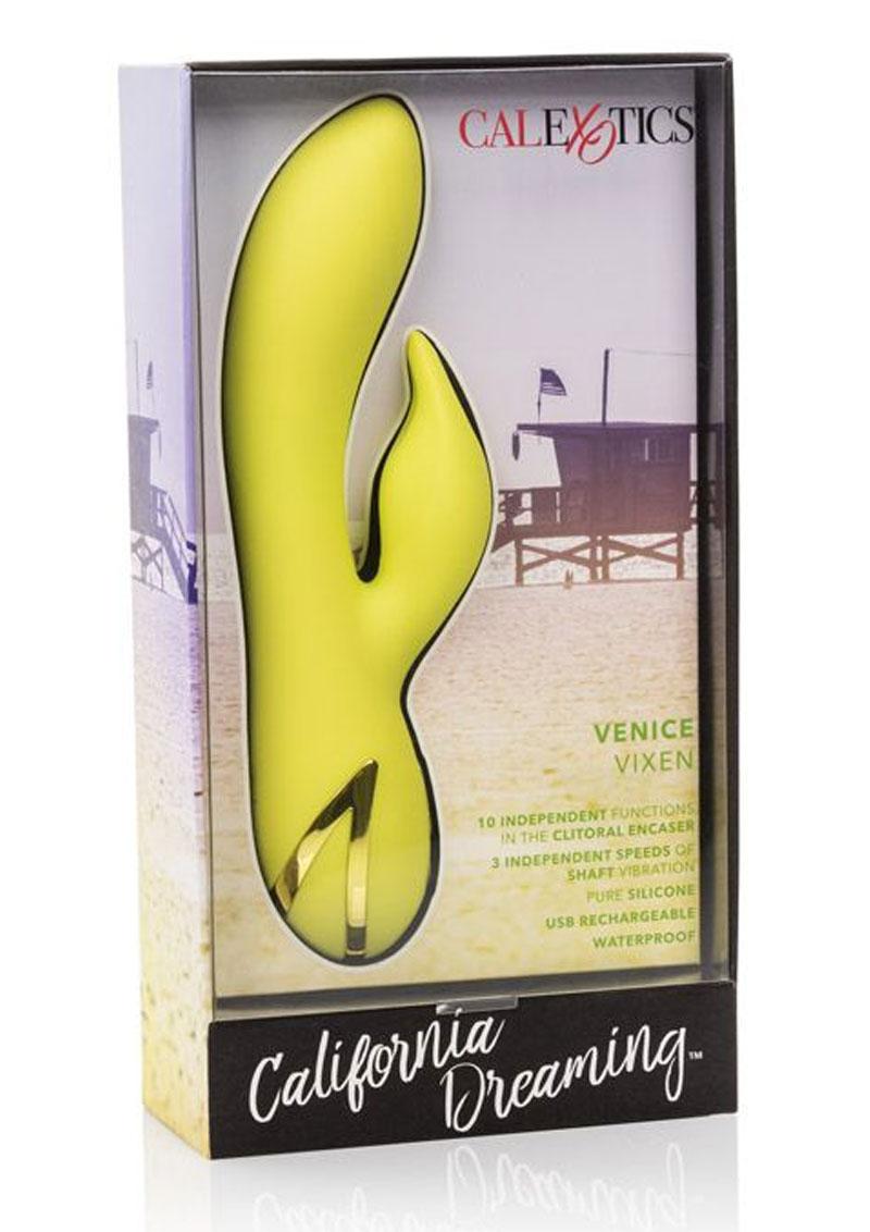 California Dreaming Venice Vixen Silicone USB Rechargeable Multifunction Vibrator Waterproof - Yellow