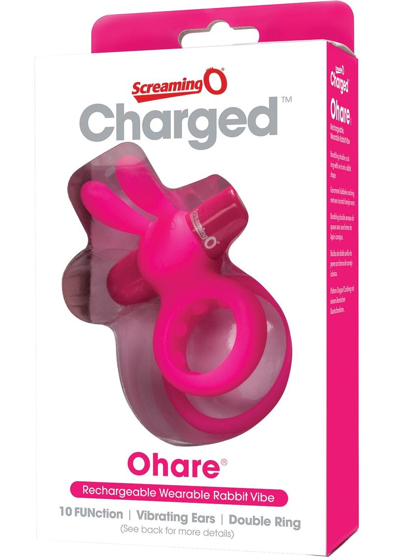 Charged Ohare Rechargeable Silicone Waterproof Rabbit Cock Ring - Pink