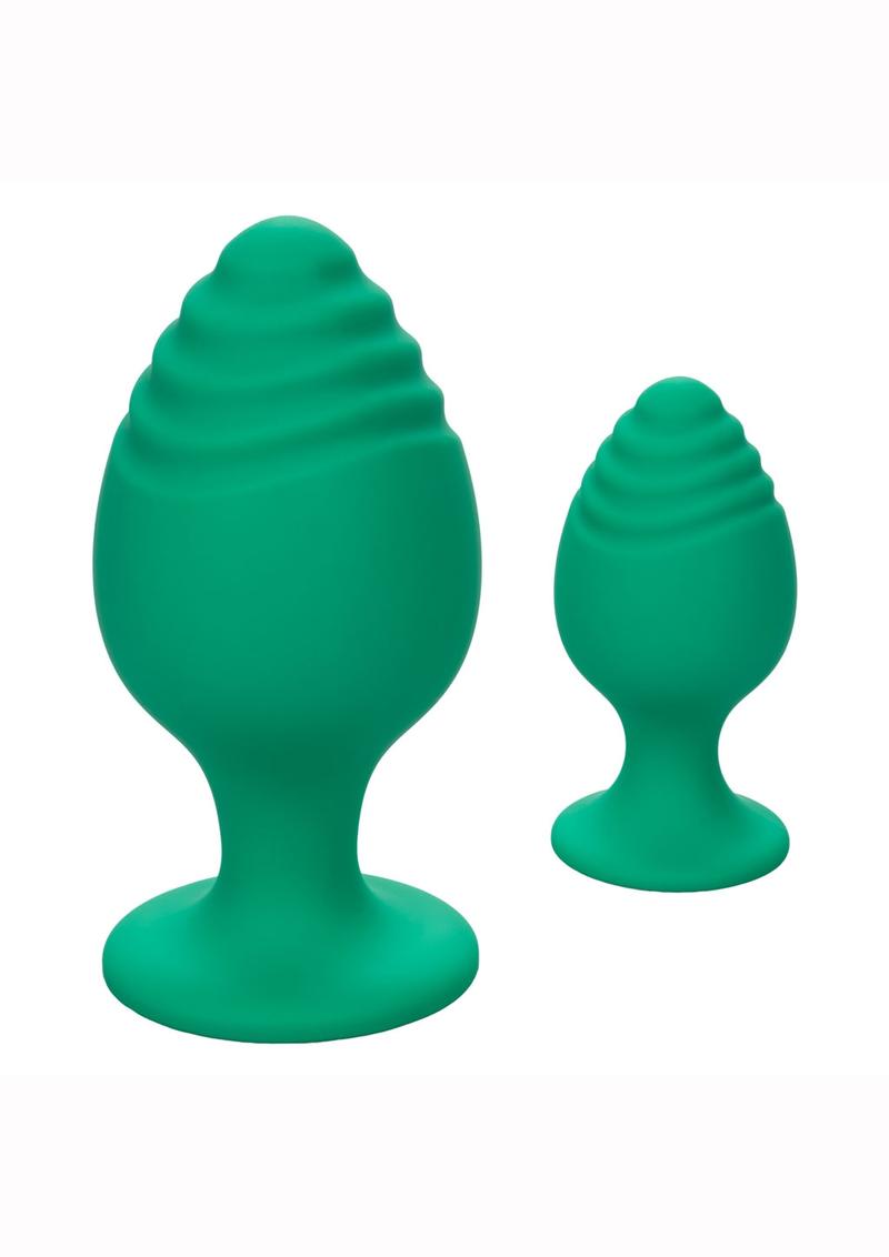 Cheeky Silicone Textured Anal Plugs - Green - Large/Small - Set Of 2