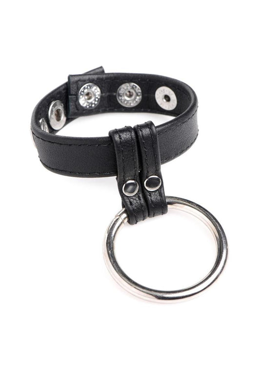 Cock Gear Leather and Steel Cock and Ball Ring - Black/Metal