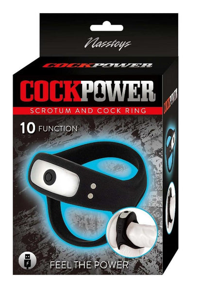 Cockpower Rechargeable Silicone Scrotum and Cock Ring - Black