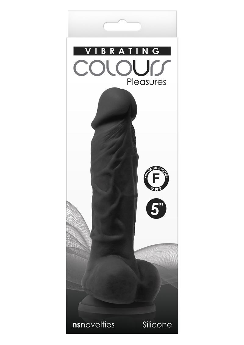 Colours Pleasures Silicone Vibrating Dildo with Balls - Black - 5in