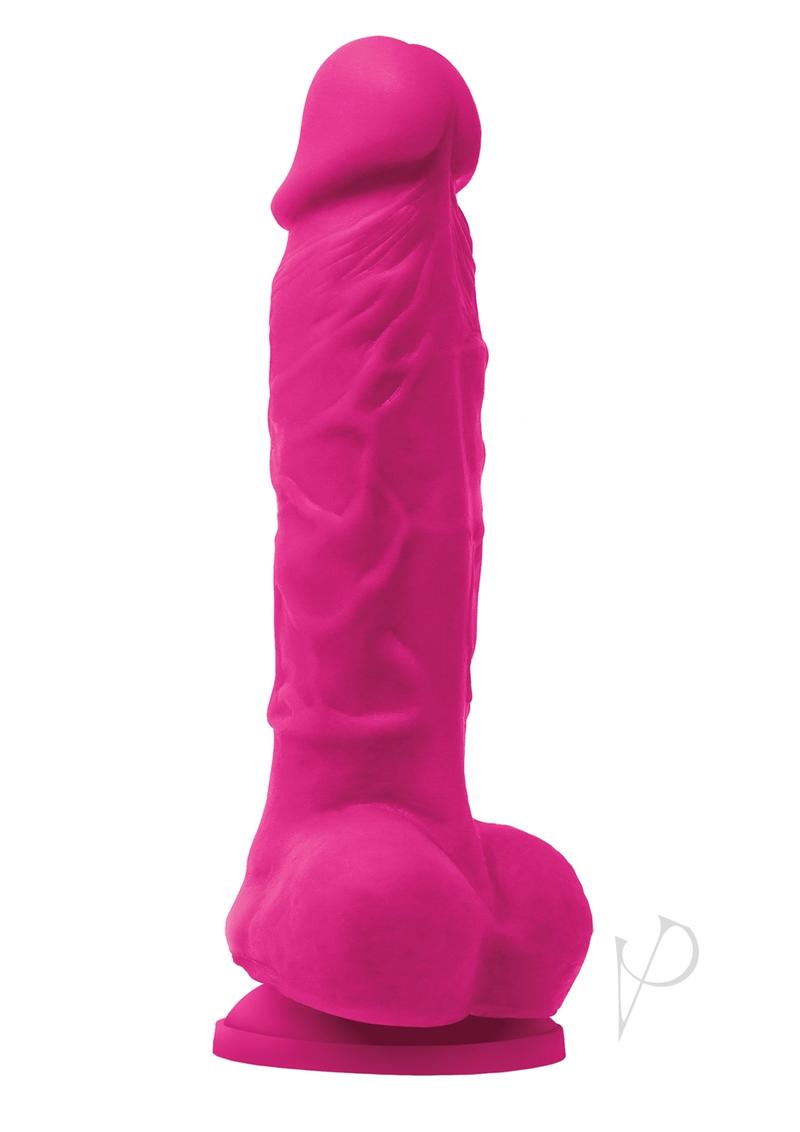 Colours Pleasures Silicone Vibrating Dildo with Balls - Pink - 5in