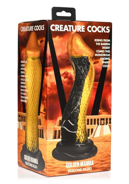 Creature Cocks Golden Mamba Silicone Dildo - Black/Gold