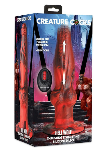 Creature Cocks Hell Wolf Silicone Rechargeable Thrusting and Vibrating Dildo - Black/Red