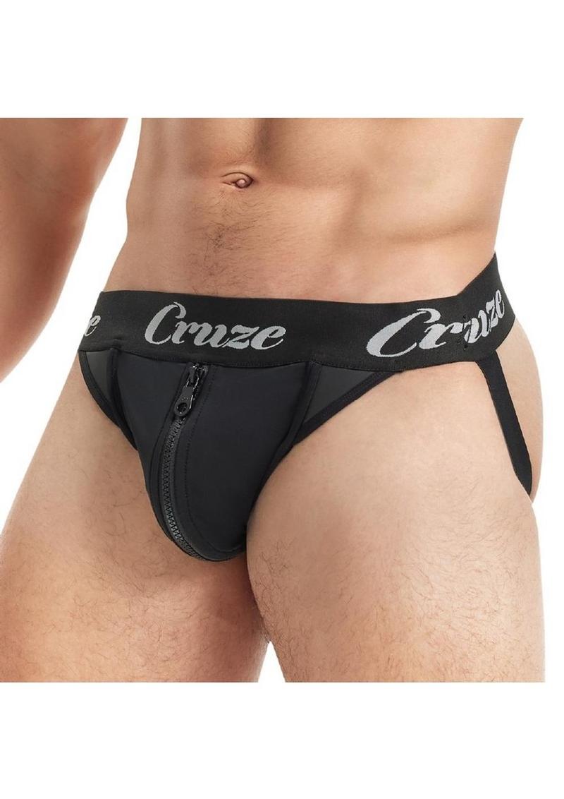 Cruze Buckle Up Zipper Jockstrap - Black - Large/XLarge