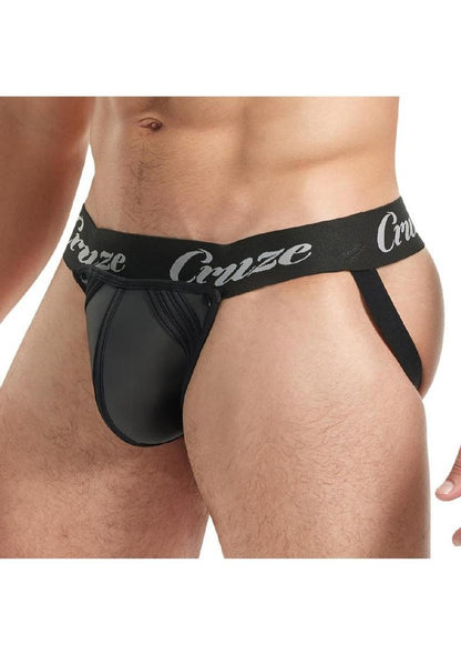 Cruze High Bar Jockstrap with Cock Ring - Black - Large/XLarge