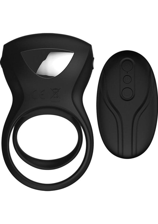 Decadence Shafter Shock Silicone Electro Shock Cock Ring with Remote Control - Black