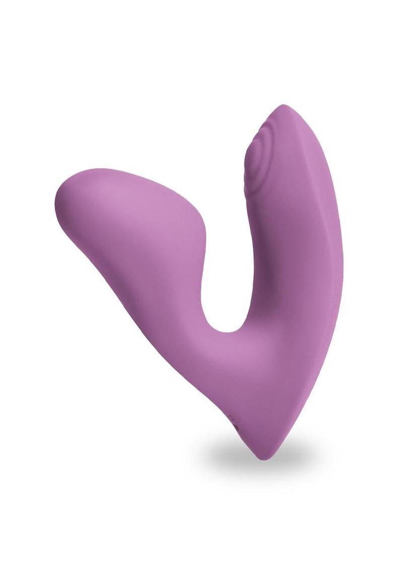 Desire Demure Rechargeable Silicone Wearable Dual Motor Vibrator with Clitoral Stimulator - Lavender/Purple