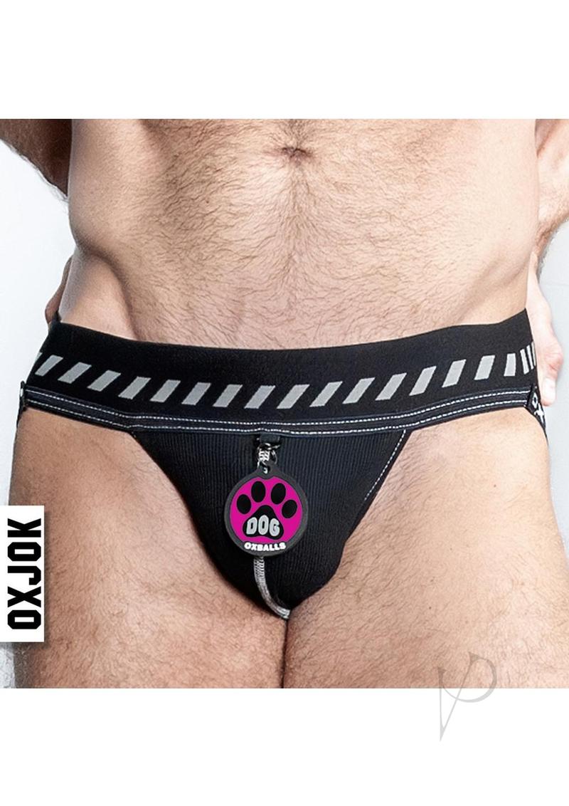 Dog Pack Pup Taggers 6-Tag Dog Jock - Black/Silver - Large