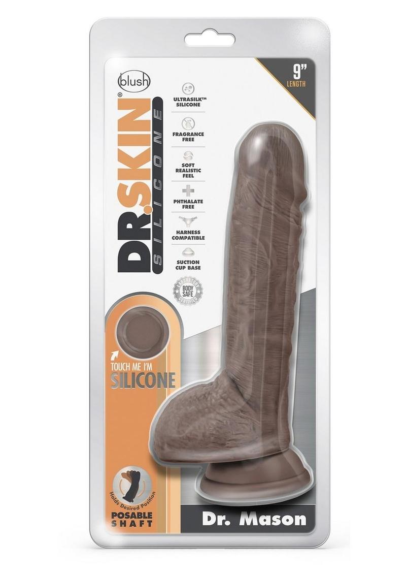 Dr. Skin Silicone Dr. Mason Dildo with Balls and Suction Cup - Chocolate - 9in