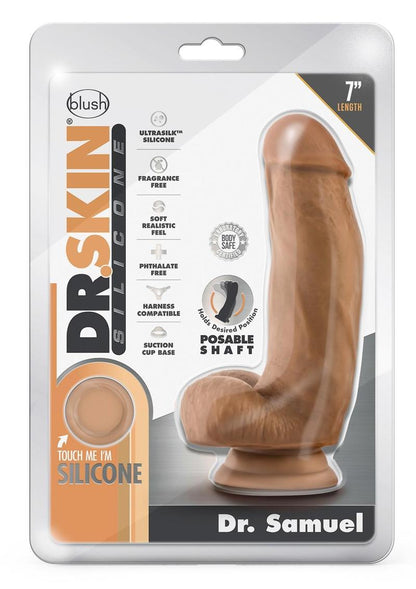 Dr. Skin Silicone Dr. Samuel Dildo with Balls and Suction Cup - Caramel/Mocha - 7in