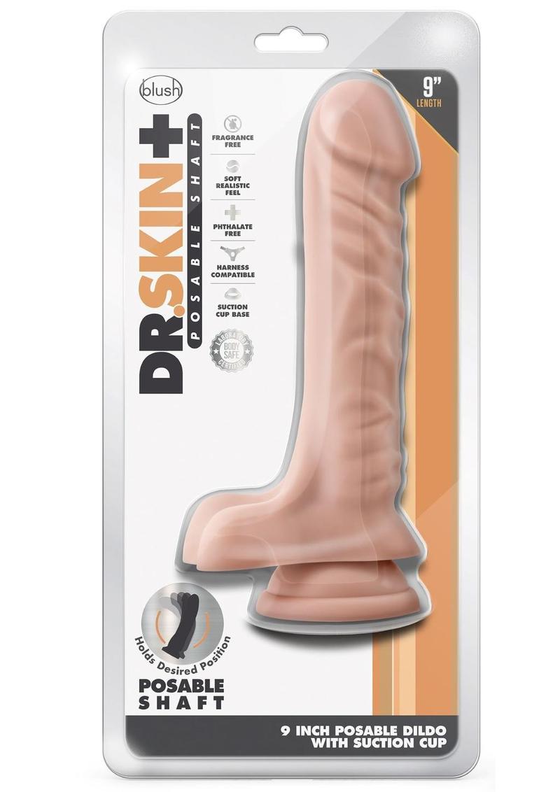 Dr. Skin Plus Posable Dildo with Balls - Vanilla - 9in