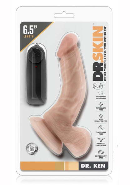 Dr. Skin Dr. Ken Vibrating Dildo with Remote Control - Flesh/Vanilla - 6.5in