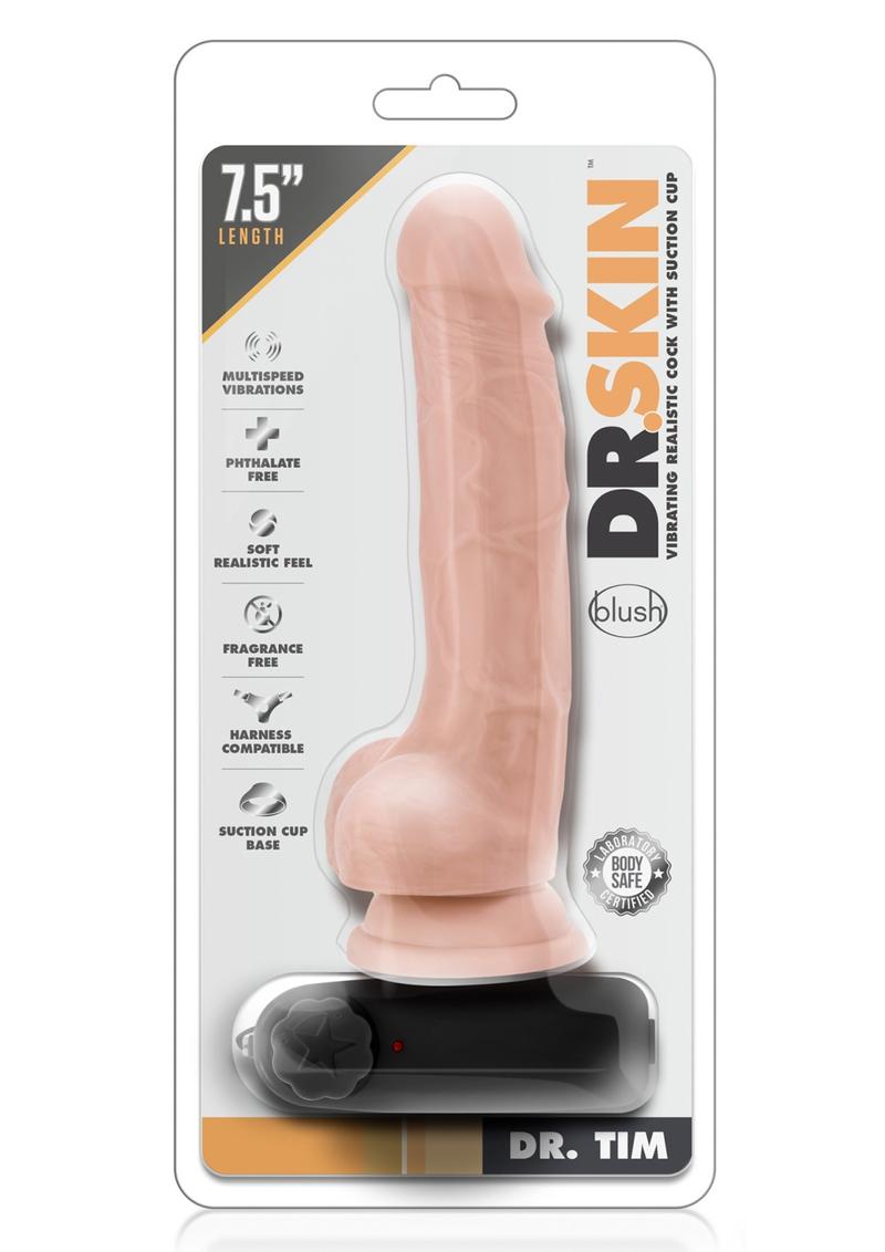 Dr. Skin Dr. Tim Vibrating Dildo with Remote Control - Vanilla - 7.5in