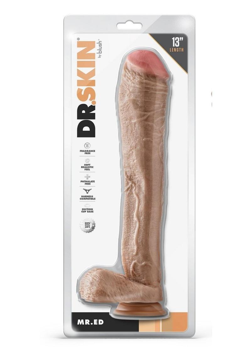 Dr. Skin Mr. Ed Dildo with Balls and Suction Cup - Vanilla - 13in