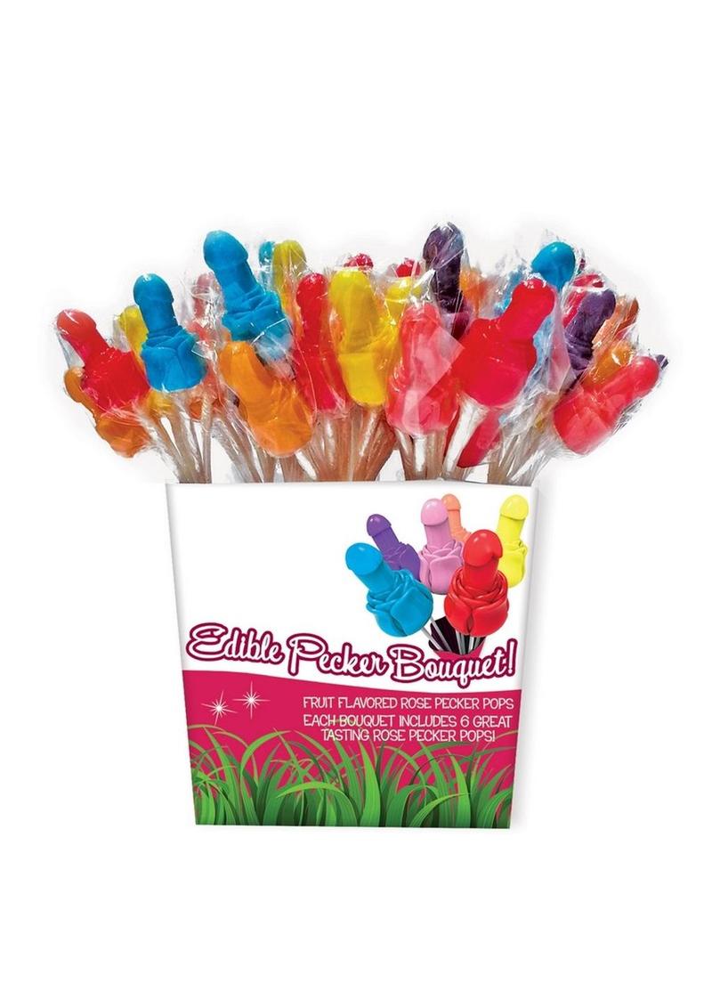 Edible Pecker Bouquet 6 Rose Pecker Pops - Assorted Flavors - Assorted Colors - 12 Per Display