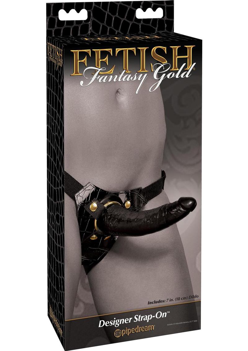 Fetish Fantasy Gold Designer Strap-On - Black/Gold - 7in